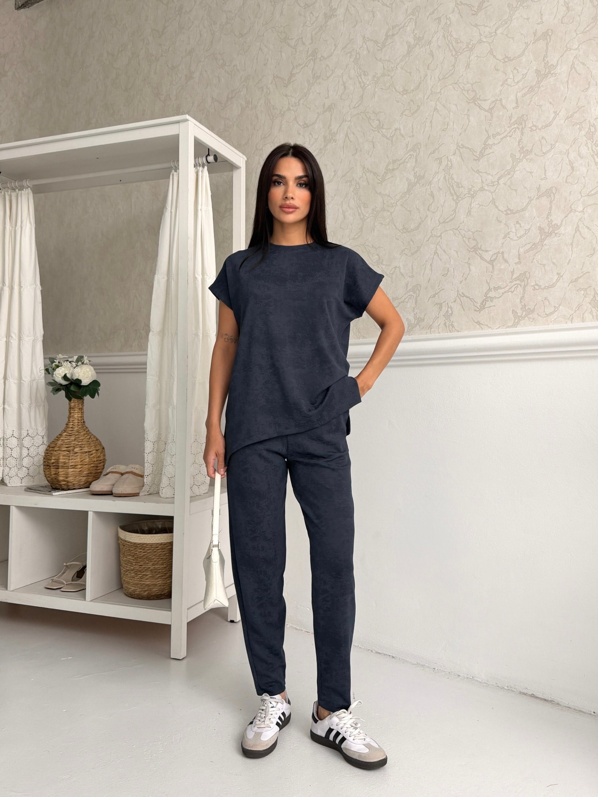 Zr Model Kendinden Desenli Premium Modal Takım - Füme