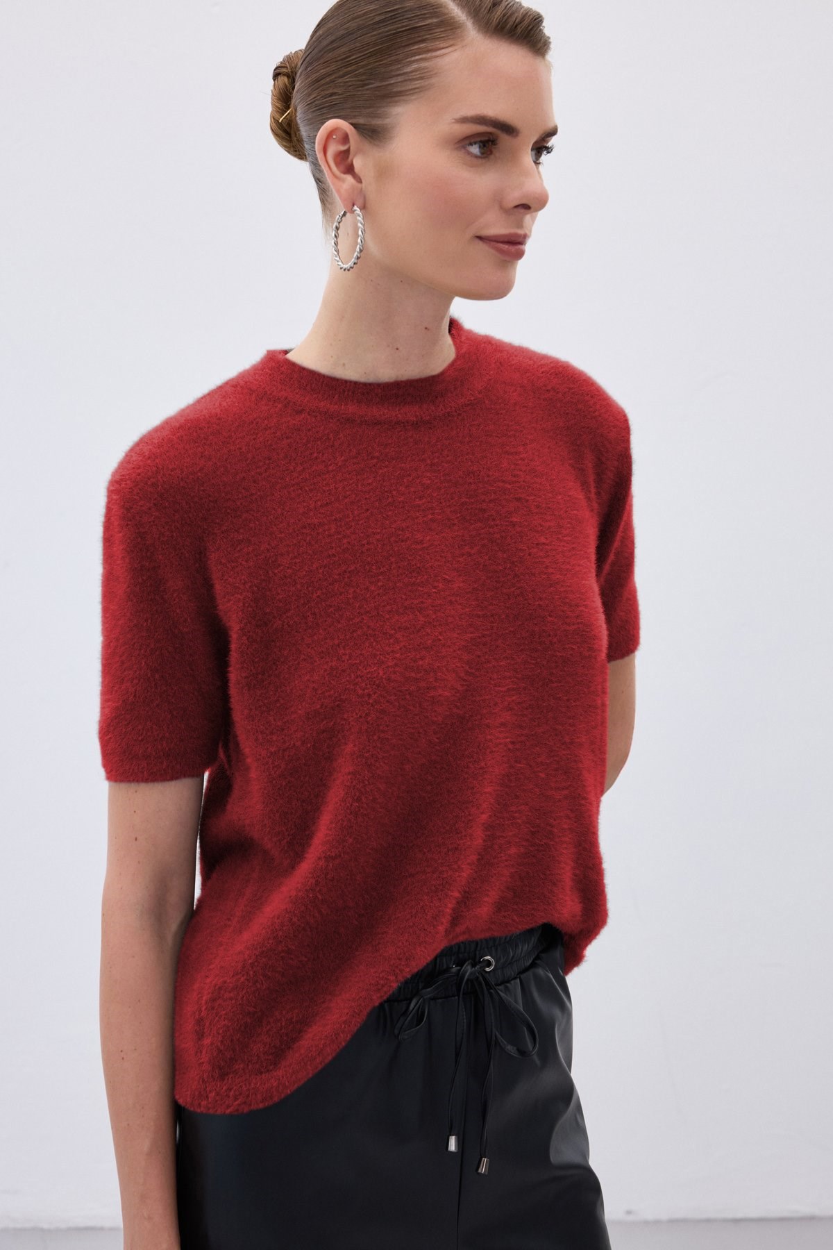 Zr Model Kısa Kol Sakallı Premium Triko - Bordo