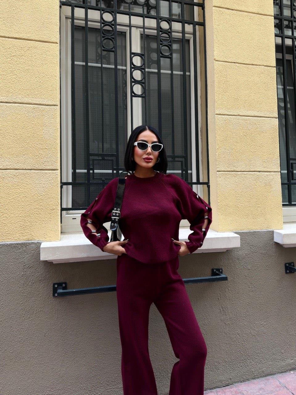 Zr Model Kol Aksesuar Detay Premium Triko Takım - Bordo