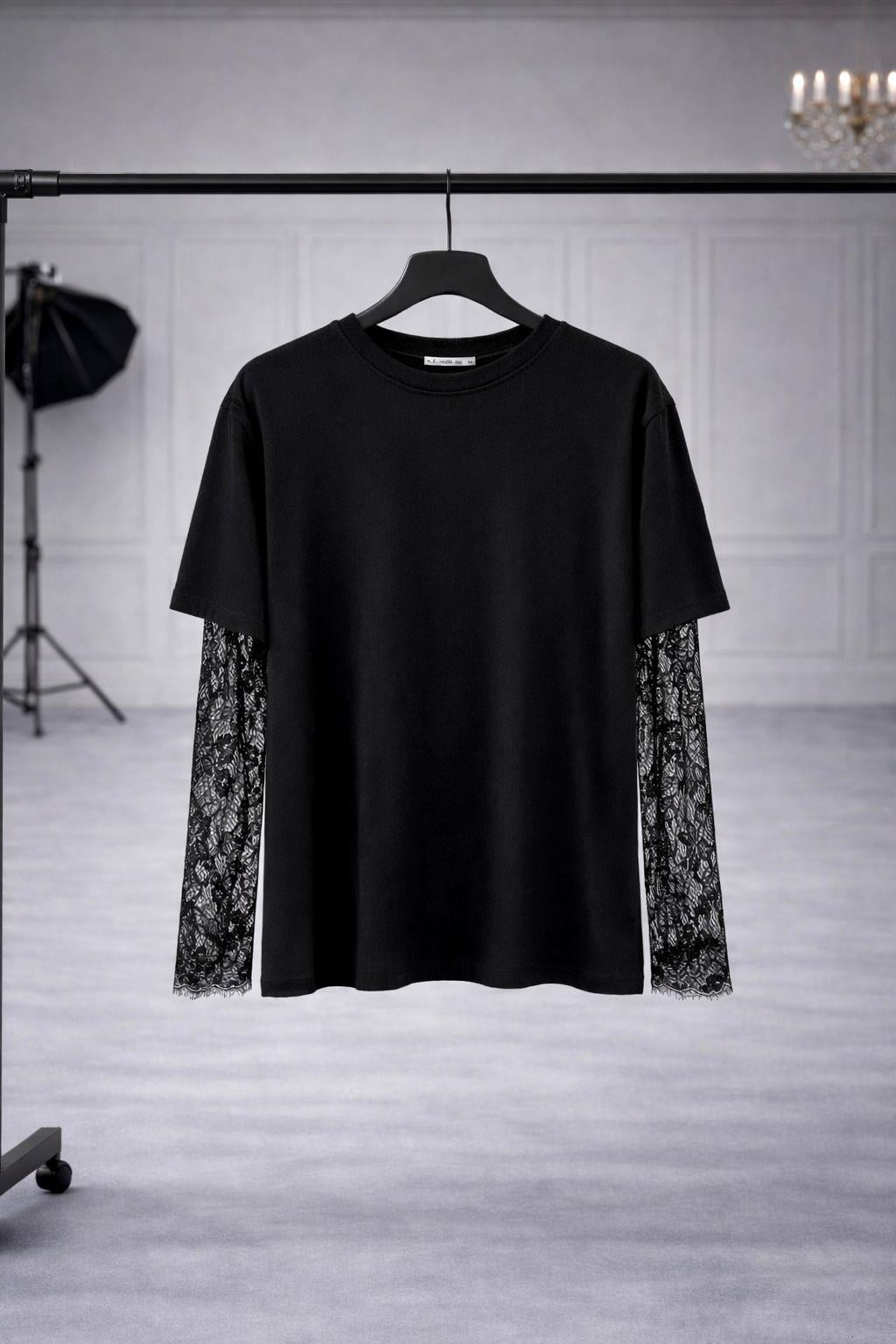 Zr Model Kol Dantel Premium Tshirt - Siyah