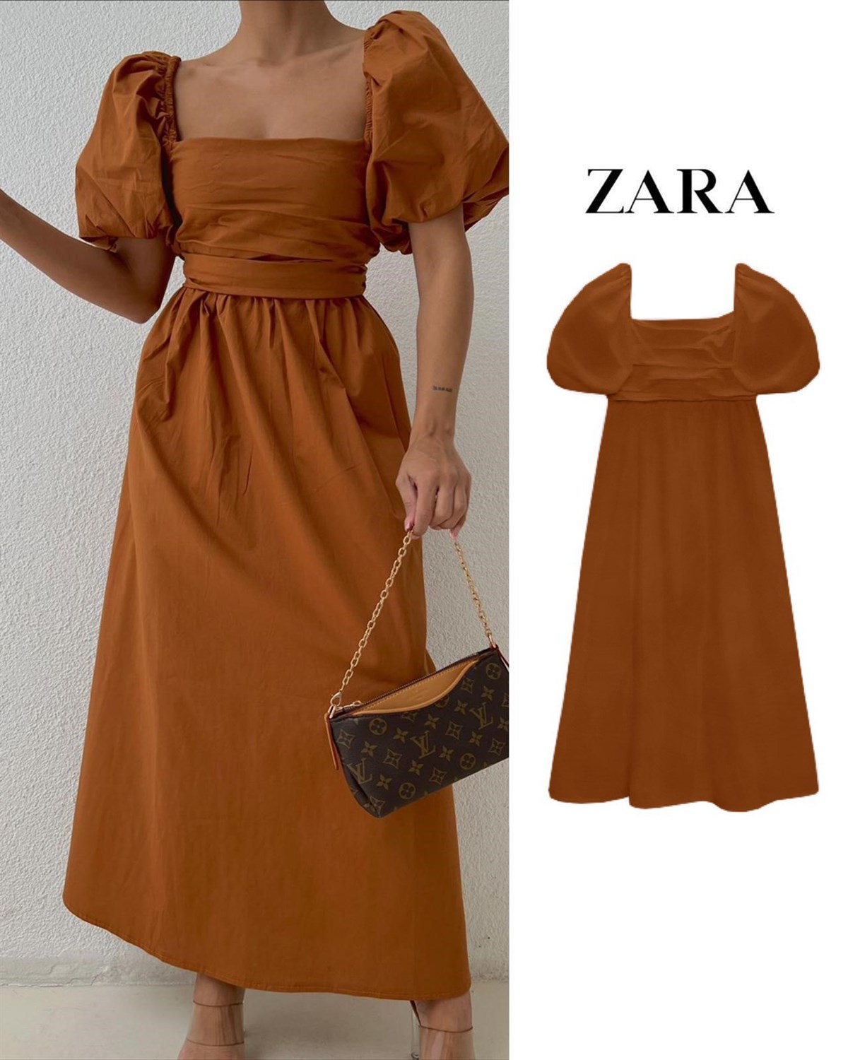 Zr model kol ve göğüs detay elbise  - HARDAL