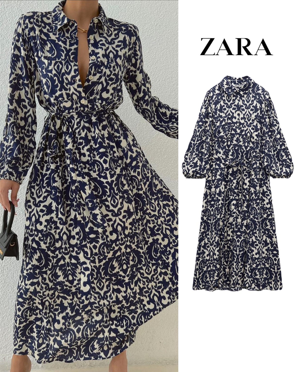 Zr model kuşaklı gömlek elbise - MULTİ