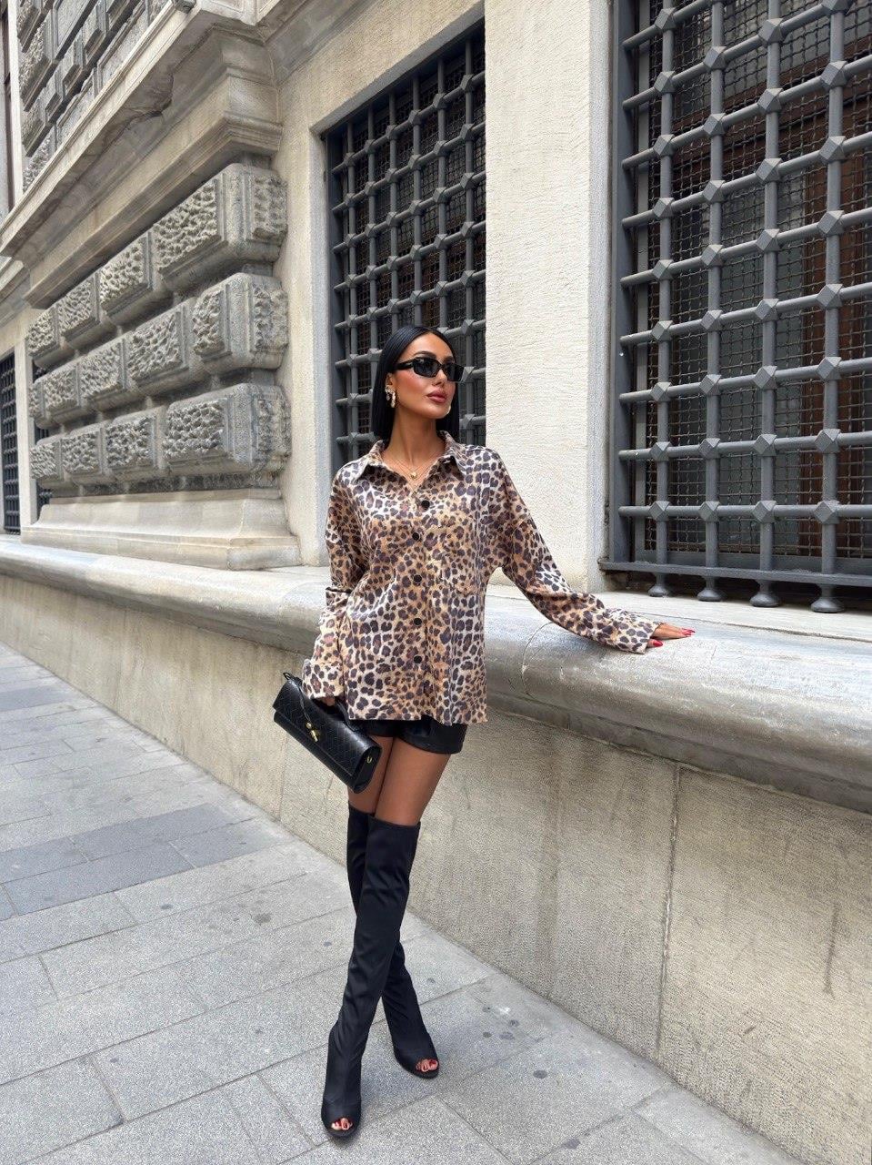 Zr Model Leopar Desen Oversize Gömlek - Multi