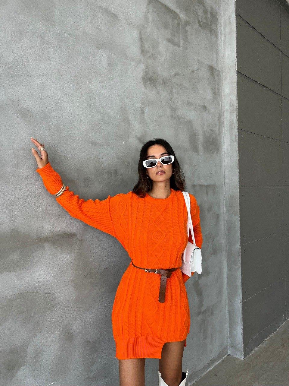 Zr Model Örgü Desen Tunik Triko Kazak - Oranj