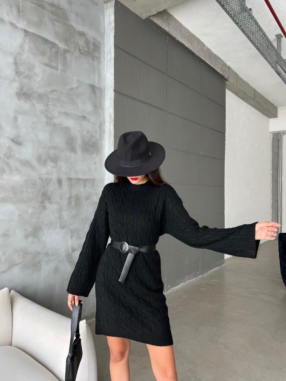 Zr Model Örgü Desen Yumuşacık Triko Elbise - Siyah