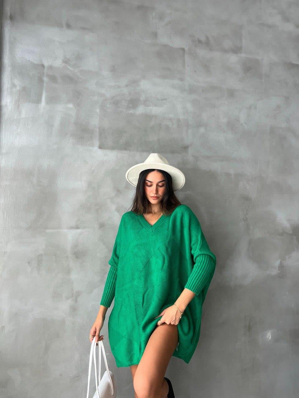Zr Model Örgü Oversize Salaş Triko - Yeşil