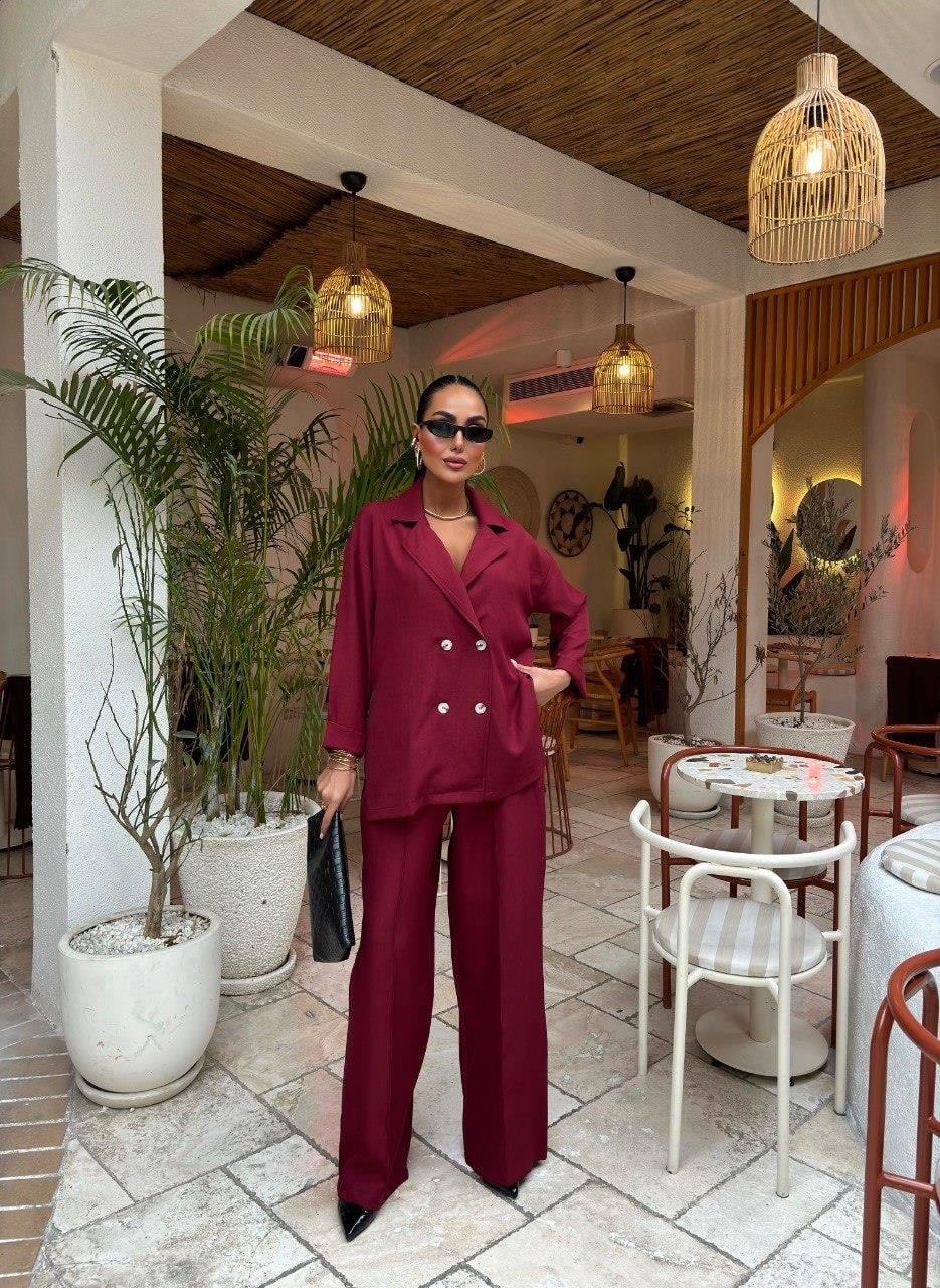 Zr Model Oversize Ceket Pantolon Premium Takım - Bordo
