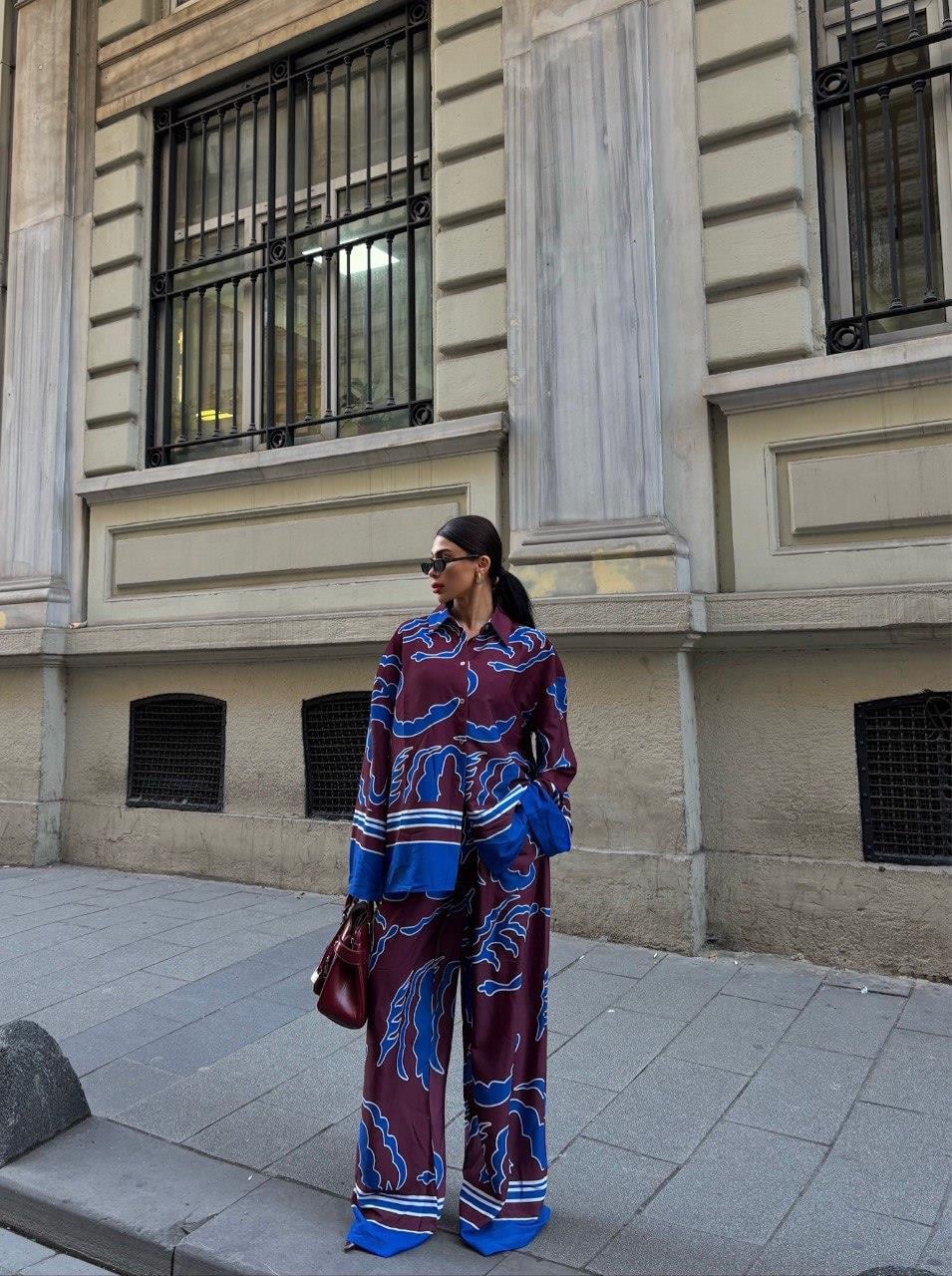 Zr Model Oversize Premium Saten Takım - Bordo