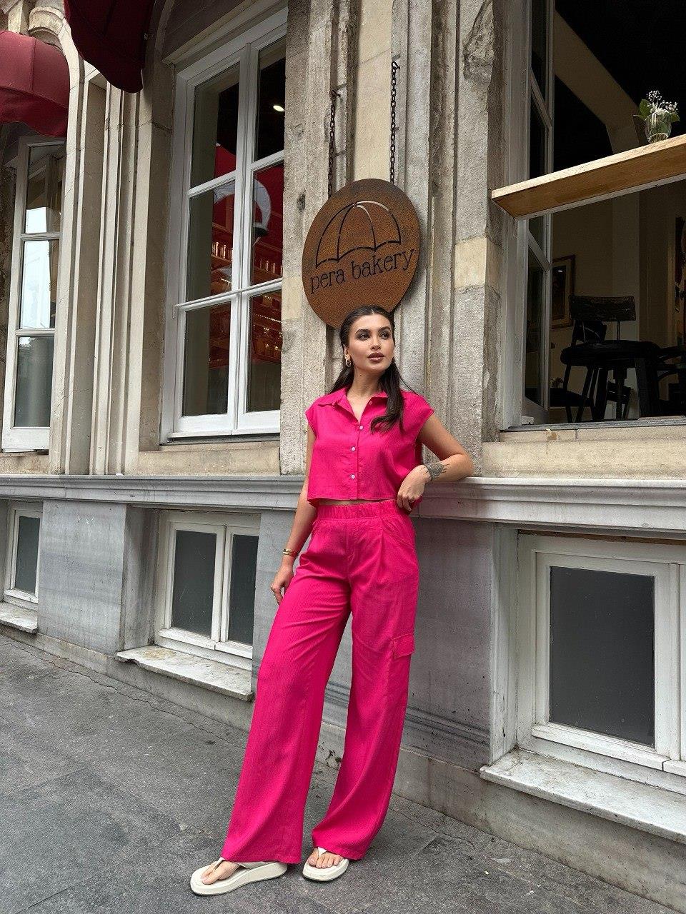 ZR model pamuklu gömek pantolon takım - FUŞYA