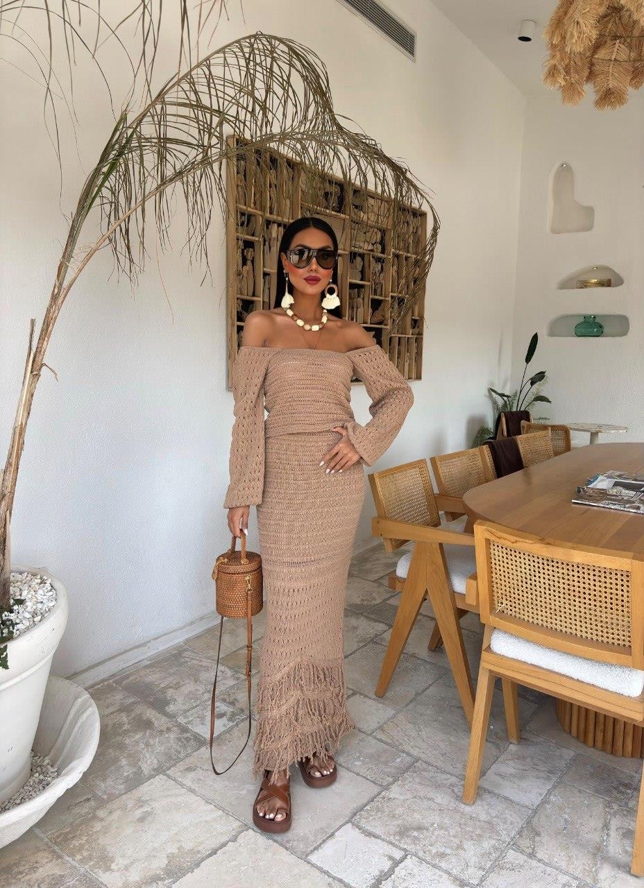 Zr Model Püskül Detay Premium Örme Takım - Kahve