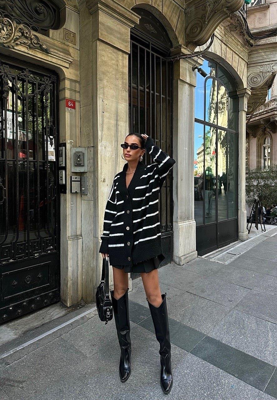 Zr Model Renk Geçişli Oversize Triko Hırka - Siyah