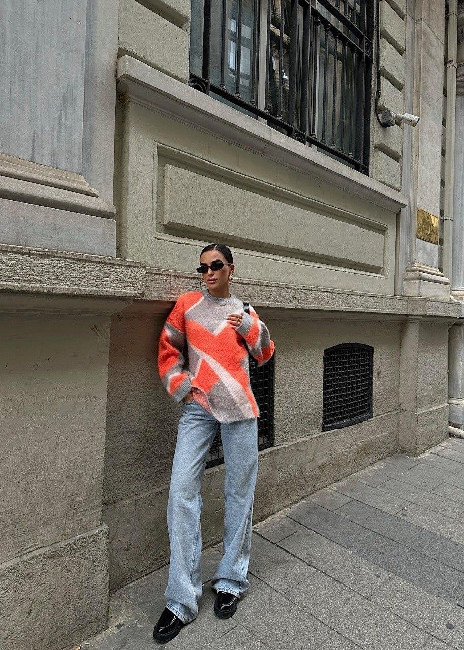 Zr model renk geçişli pamuklu yumoş triko kazak - ORANJ