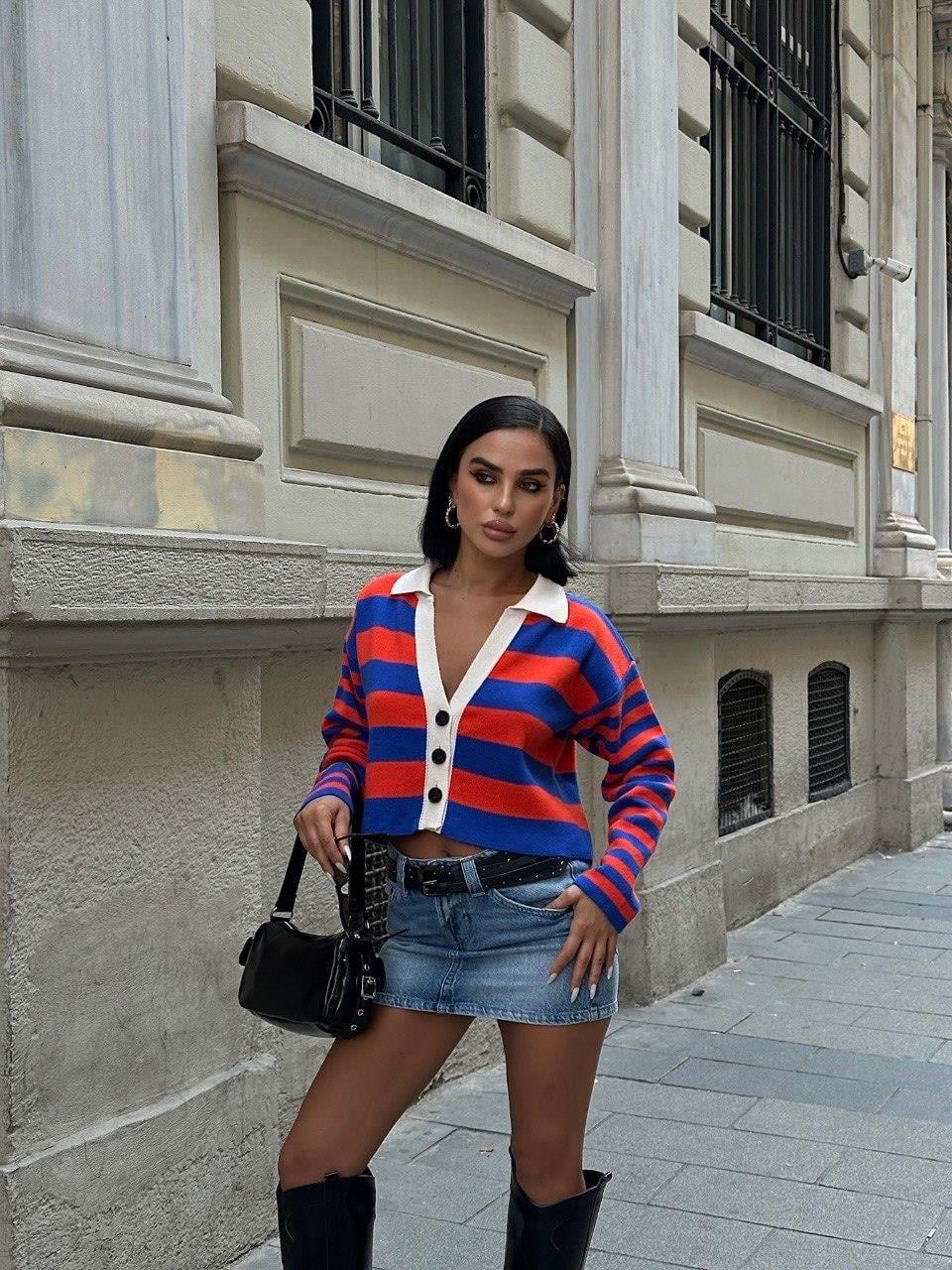 Zr Model Renkli Triko Crop Hırka - Multi