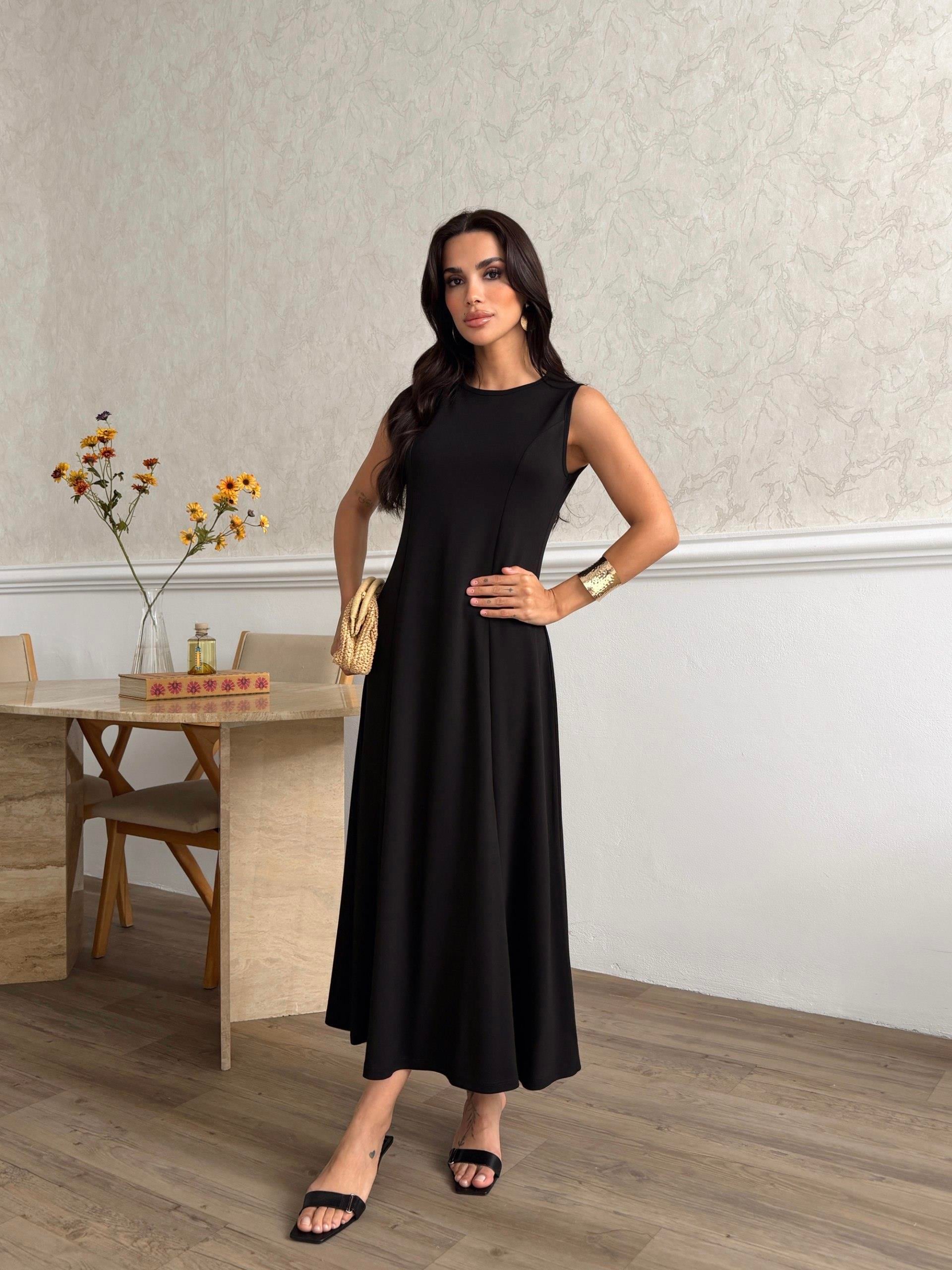Zr Model Sıfır Kol Premium Modal Elbise - Siyah