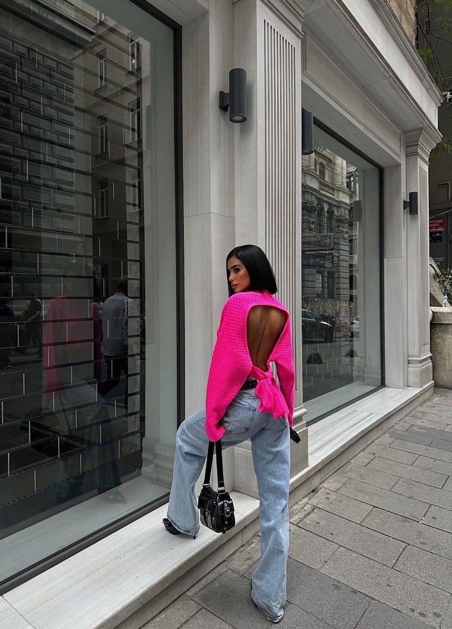 Zr Model Sırt Detay Triko Bluz- Pembe