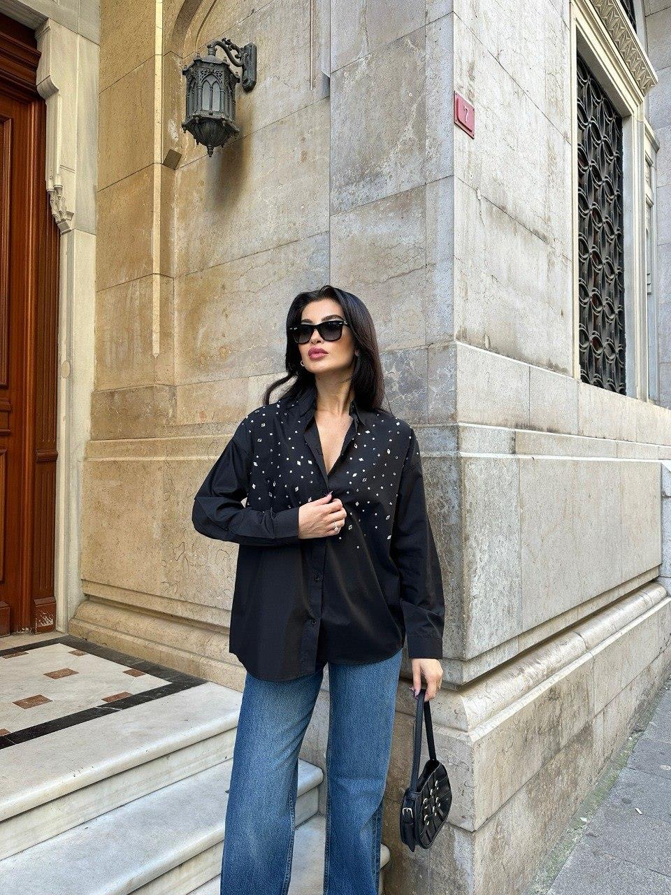 Zr Model Taş Detay Premium Gömlek - Siyah