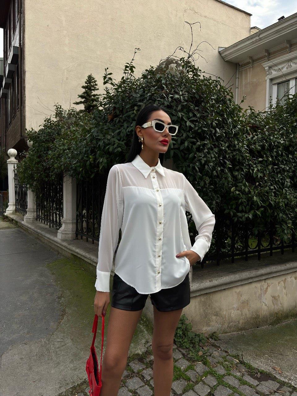 Zr Model Transparan Detay Şık Gömlek - Beyaz