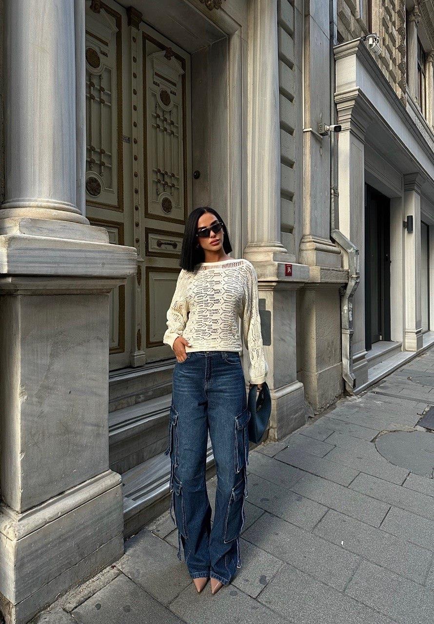 Zr model transparan detay triko bluz - EKRU