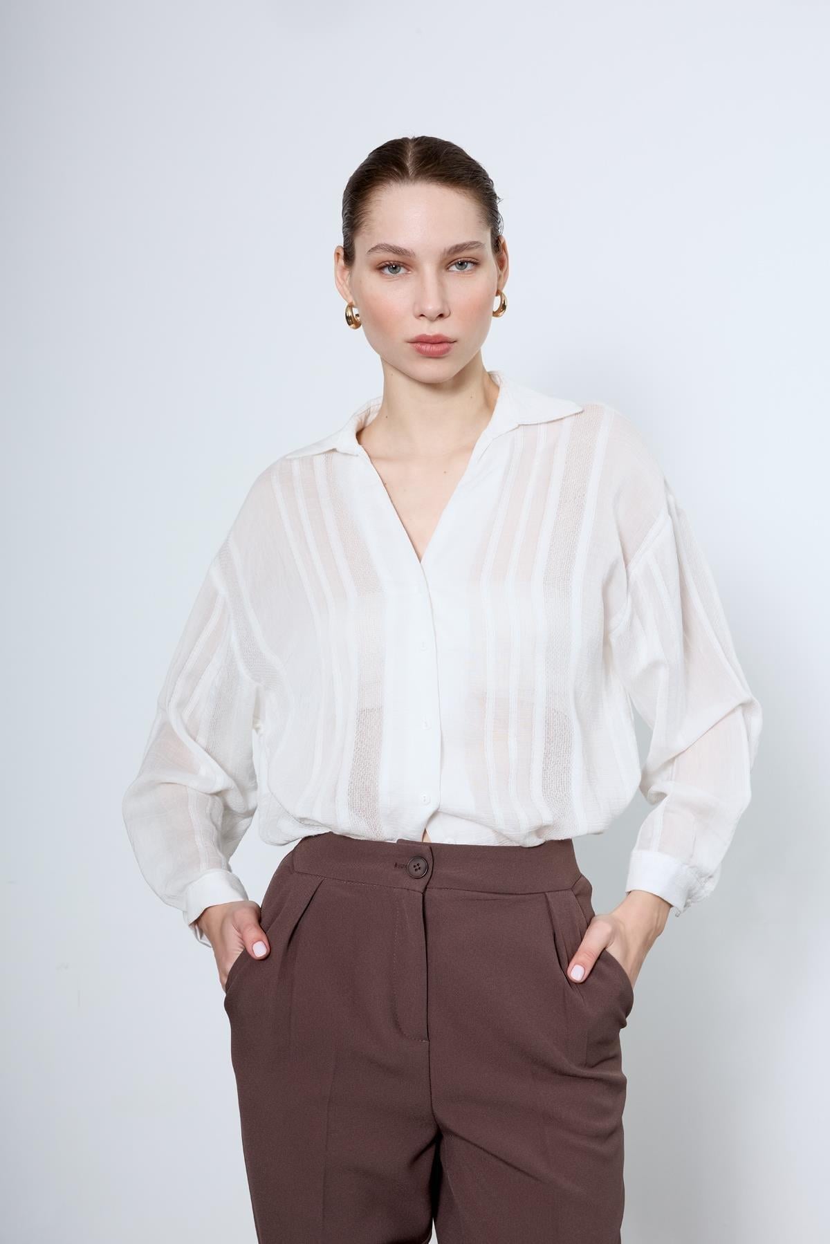 Zr Model Transparan Premium Gömlek - Beyaz