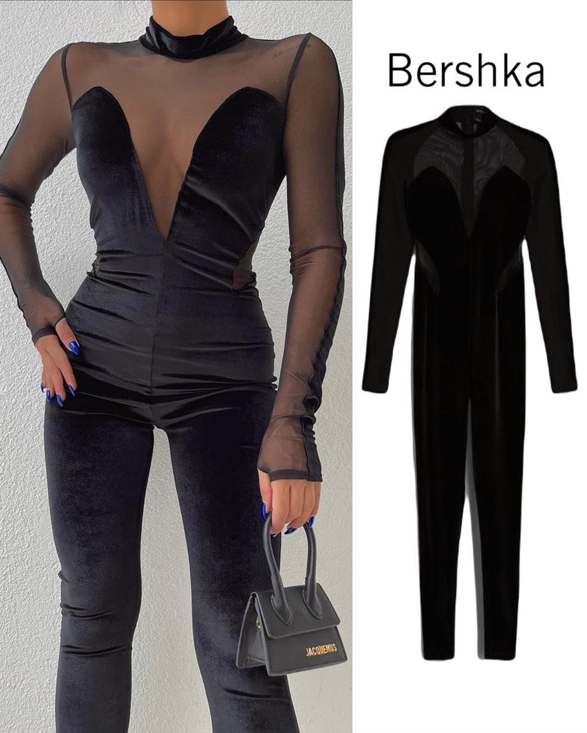 Zr model tül detay kadife tulum  - SİYAH