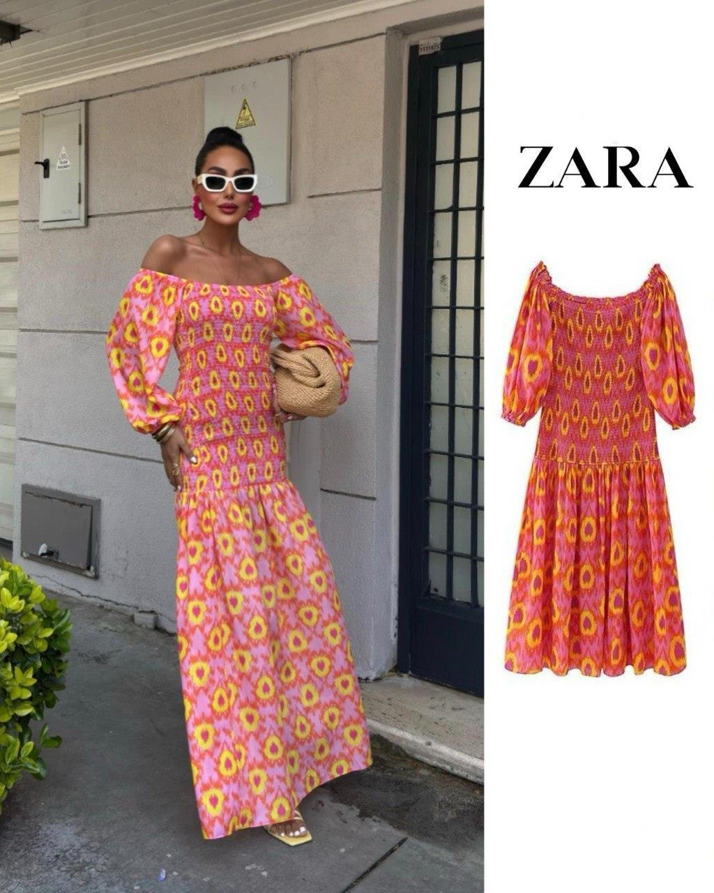 Zr Model Yaka Detay Desenli Elbise - Multi