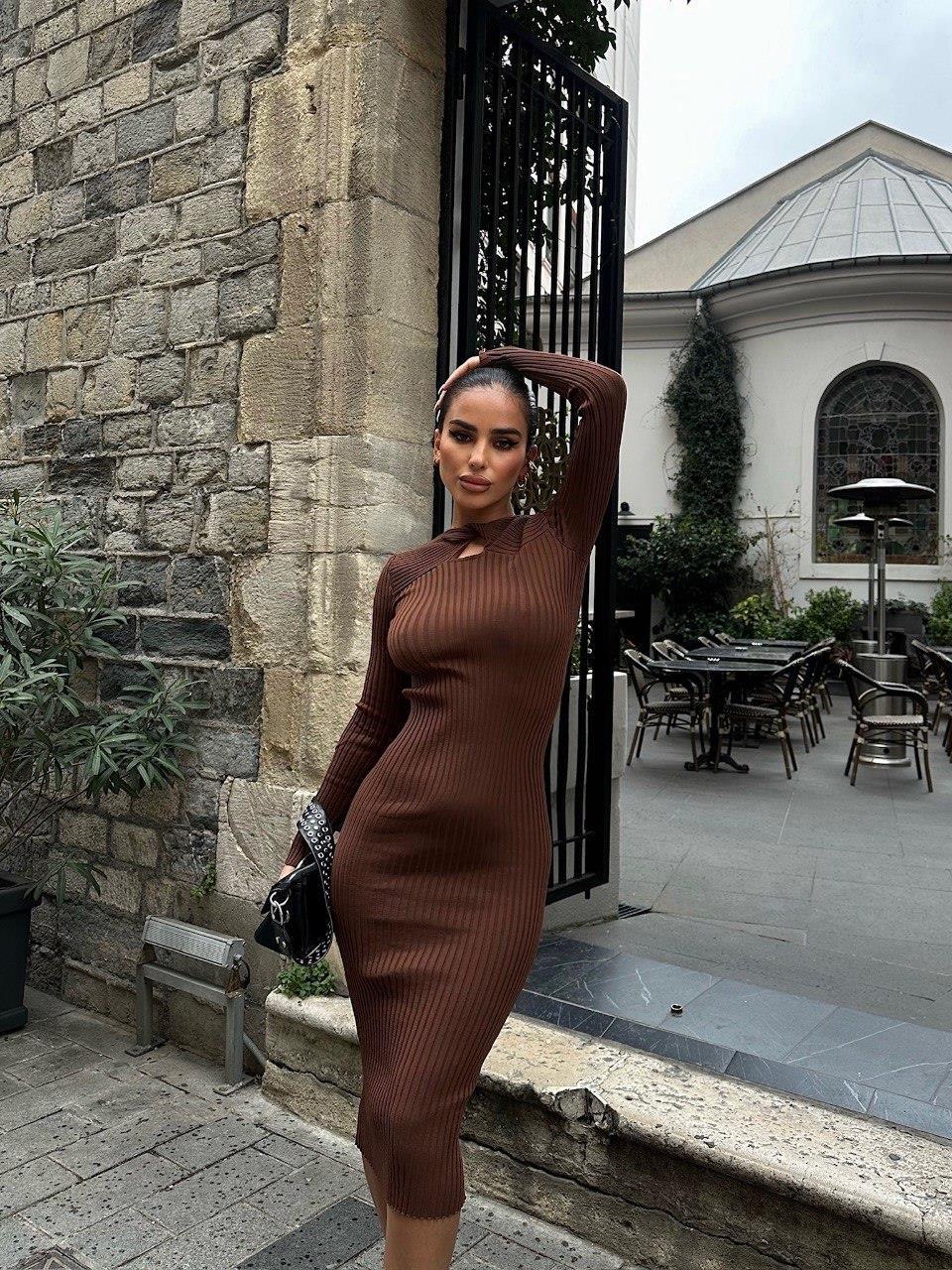 Zr model yaka detay elbise - KAHVE