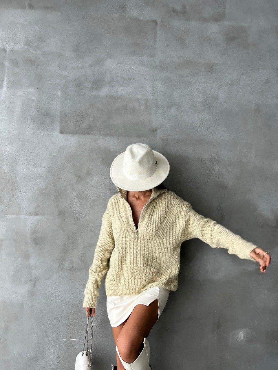 Zr Model Yarım Fermuarlı Triko Kazak-  Bej