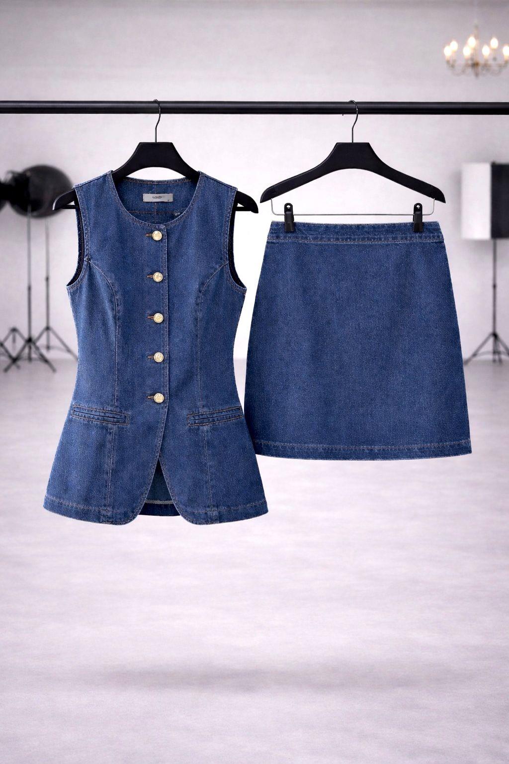 Zr Model Yelek Etek Premium Kot Takım - Mavi