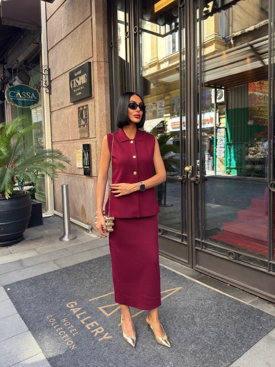 Zr Model Yelek Etek Premium Triko Hırka - Bordo