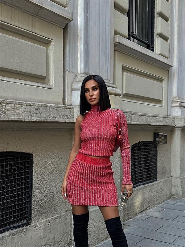 Zr model simli triko ikili takım - KIRMIZI