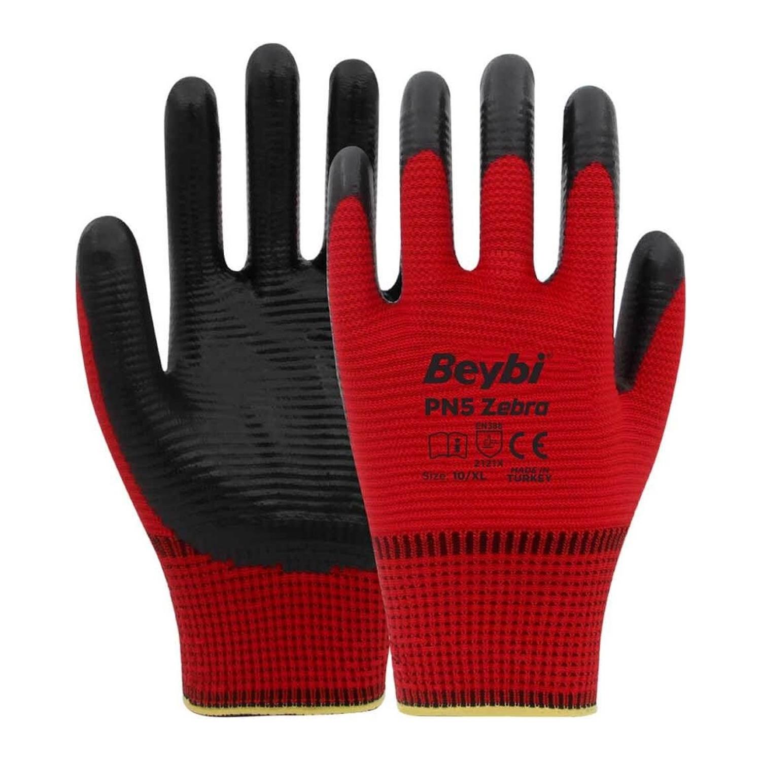 Beybi Nitril Pn Zebra Eldiven Kırmızı-Siyah No:10