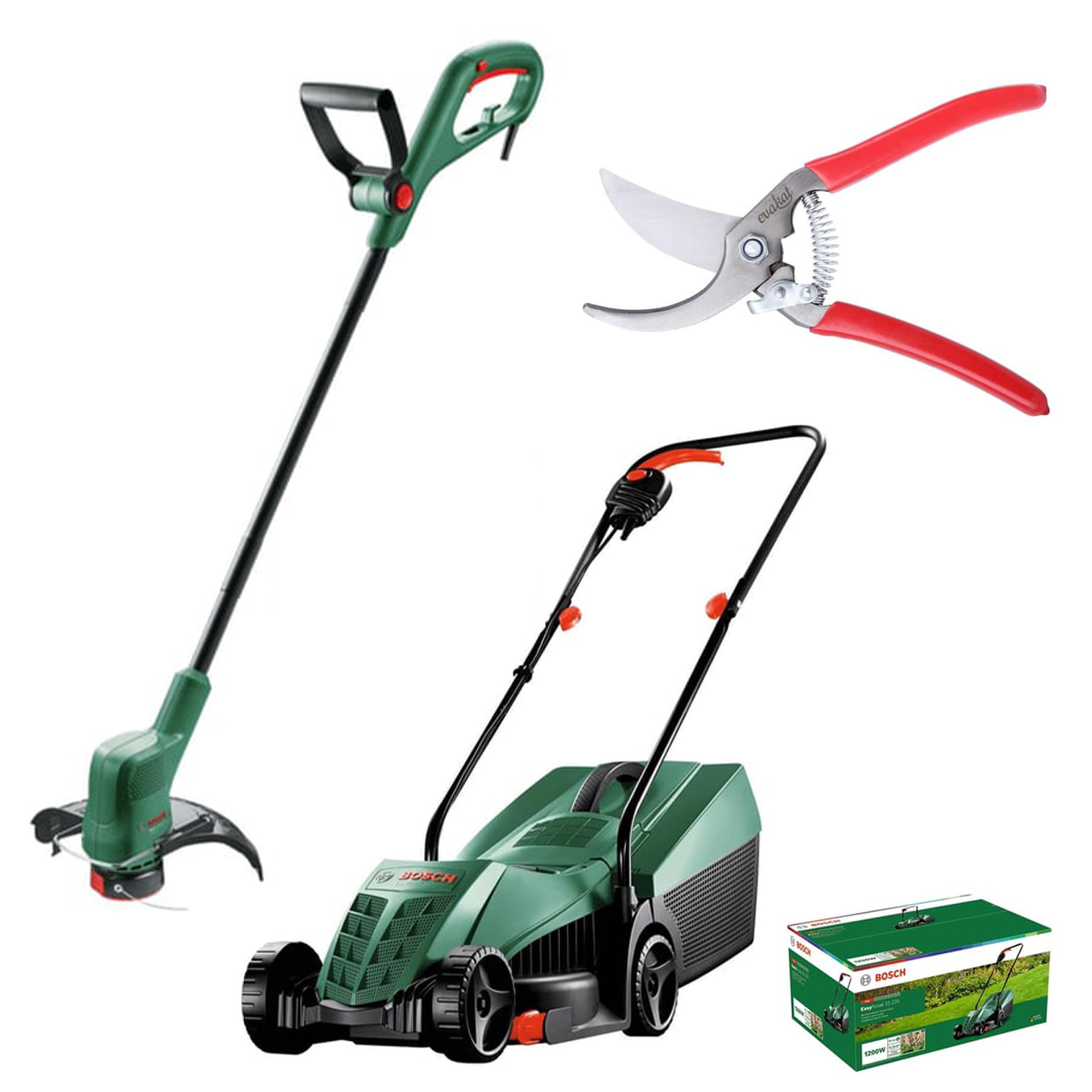 Bosch Easyrotak 32-235 Çim Biçme Makinesi + Easygrasscut 23 Kenar Kesme Makinesi + Çelik Budama Makası