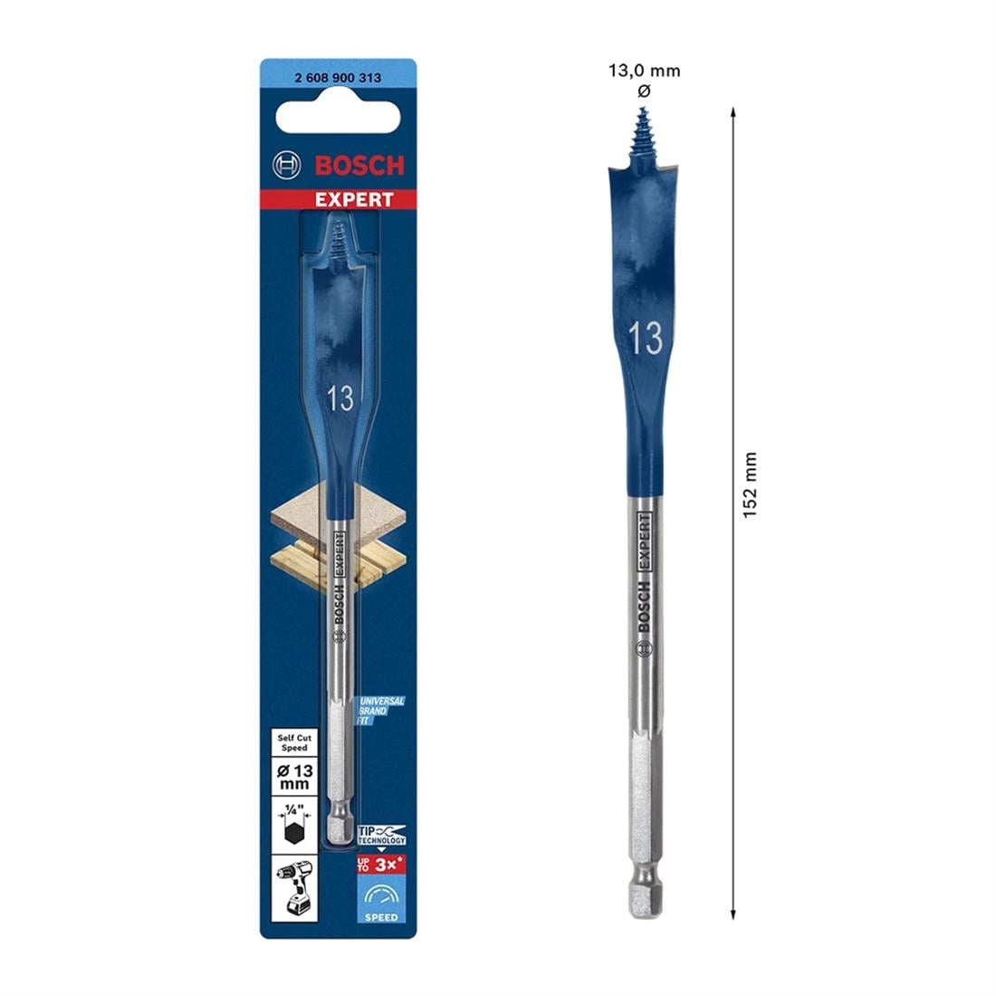 Bosch EXP SCS Yaprak Ahşap Matkap Ucu HEX 13x152mm - 2608900313