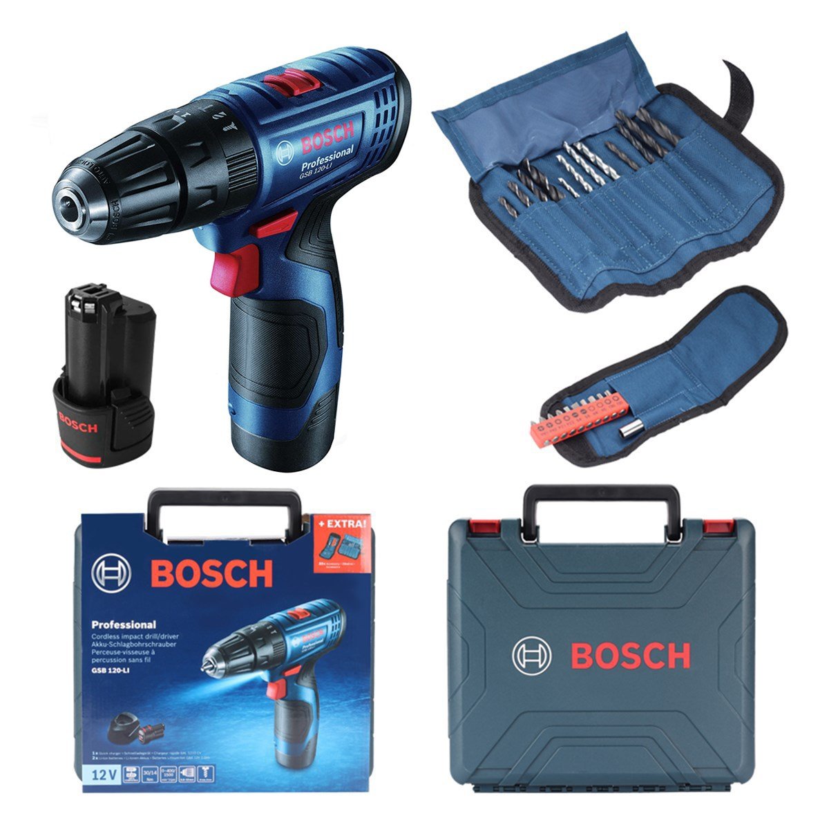 Bosch Professional GSB 120-LI  2 AH Akülü Darbeli Delme Vidalama + Aksesuar seti - 06019G8102