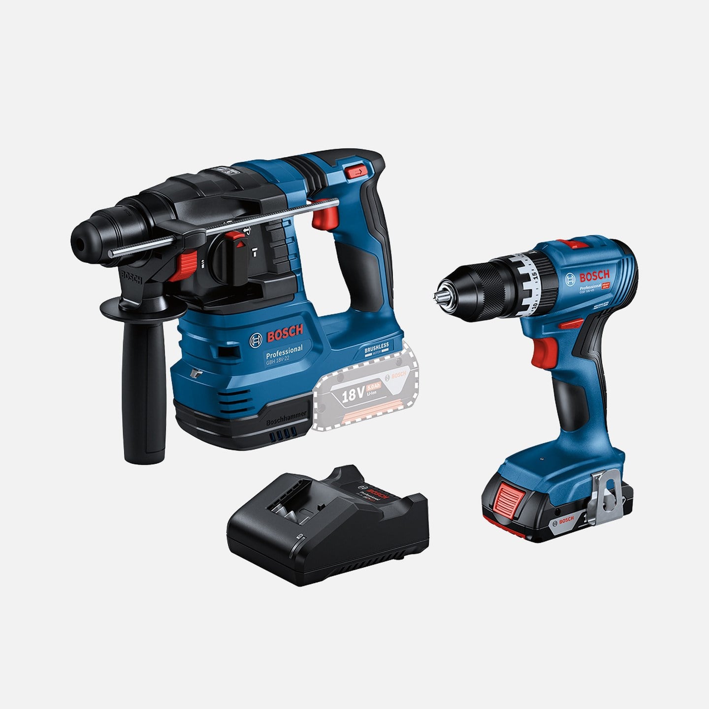 Bosch Professional GSB 18V-25 Akülü Darbeli Vidalama + GBH 18V-18 Akülü Kırıcı Delici  2 Ah Tek Akü Kombi Set - 0615A5007P