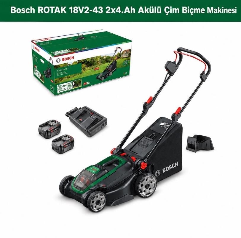 Bosch Rotak 18V2-43 Akülü (2*4,0Ah) Çim Biçme Makinesi - 06008B9L00