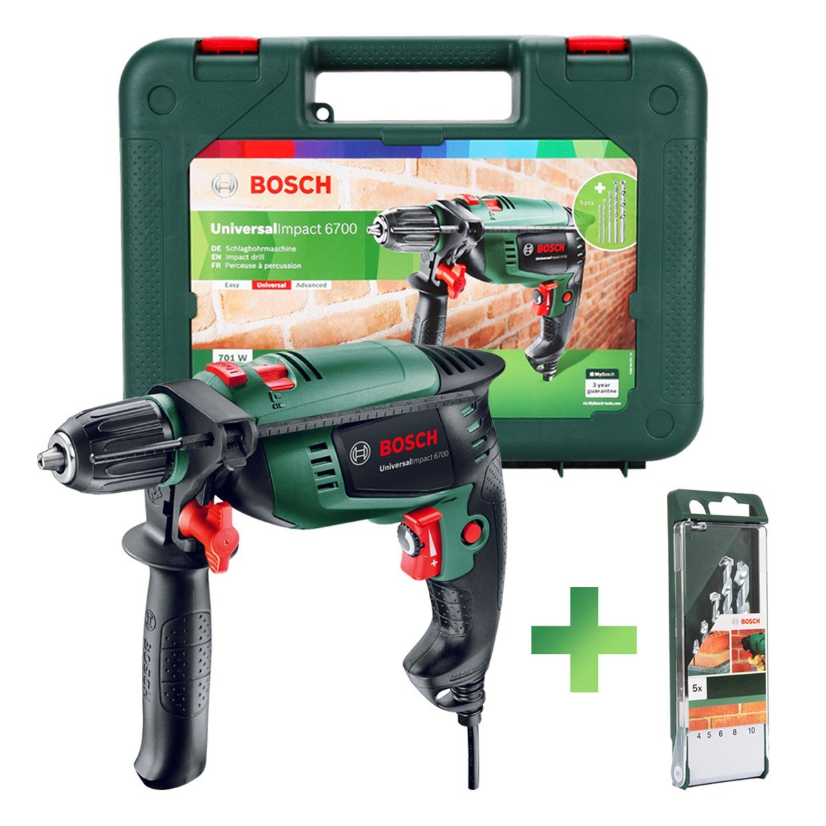Bosch UniversalImpact 6700 Darbeli Matkap + 5 Aksesuar Seti Beton
