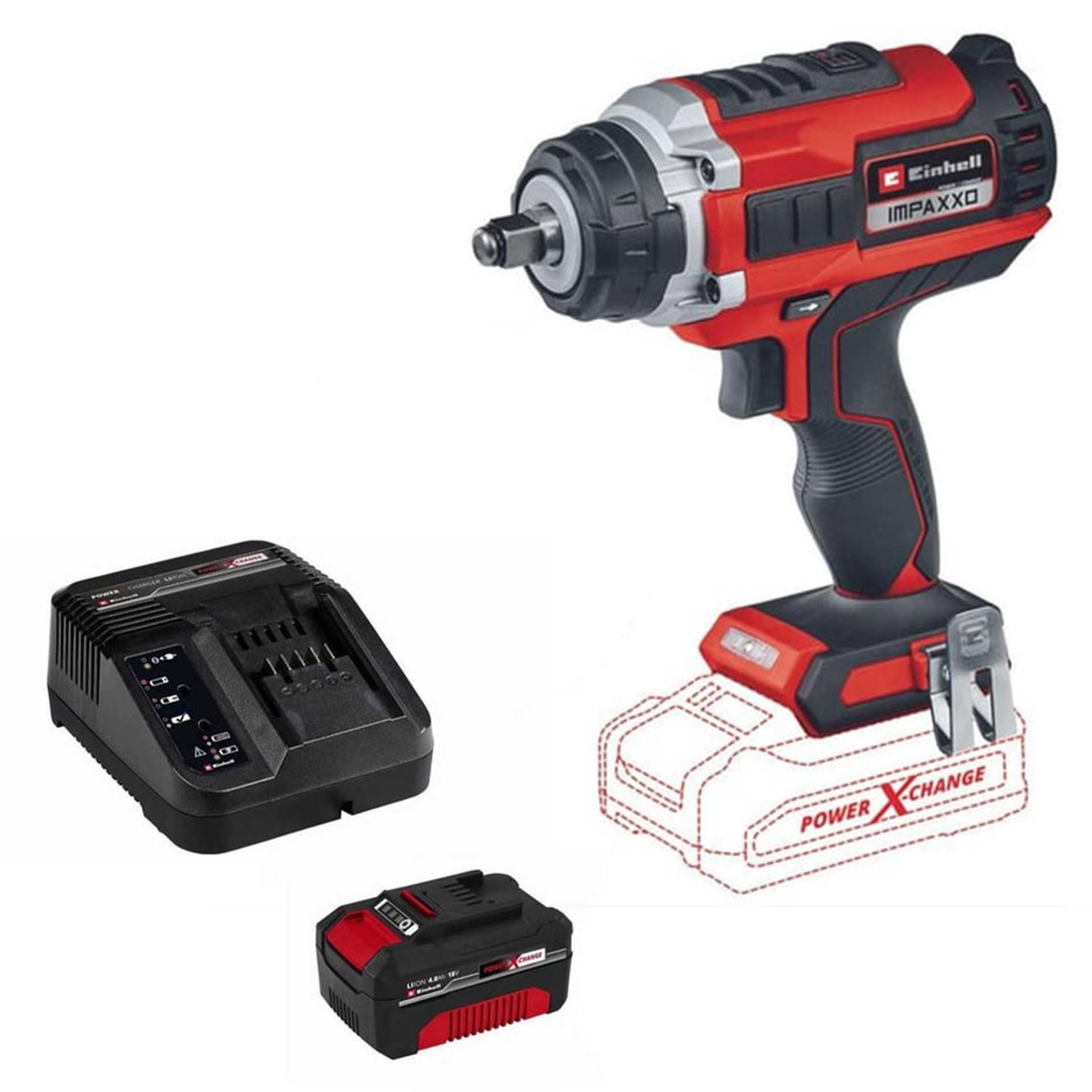Einhell IMPAXXO 18/450 Akülü Darbeli Somun Sıkma Kömürsüz SOLO + 18V 4,0Ah Pxc Starter Kit 1 Akü&Şarj Cihaz