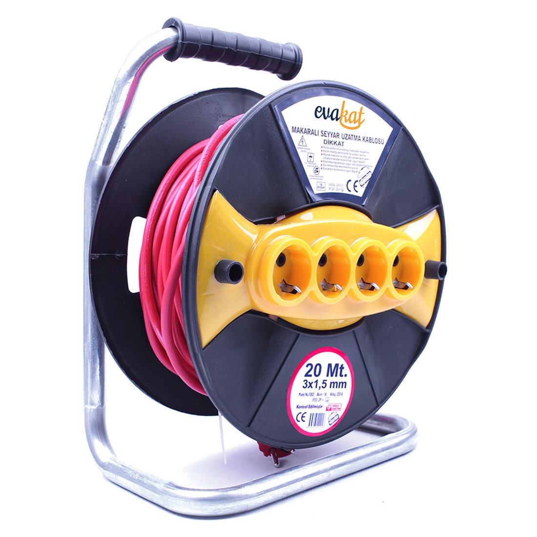Evakat 3*1,5 20mt Sertifikalı Makaralı Kablo 