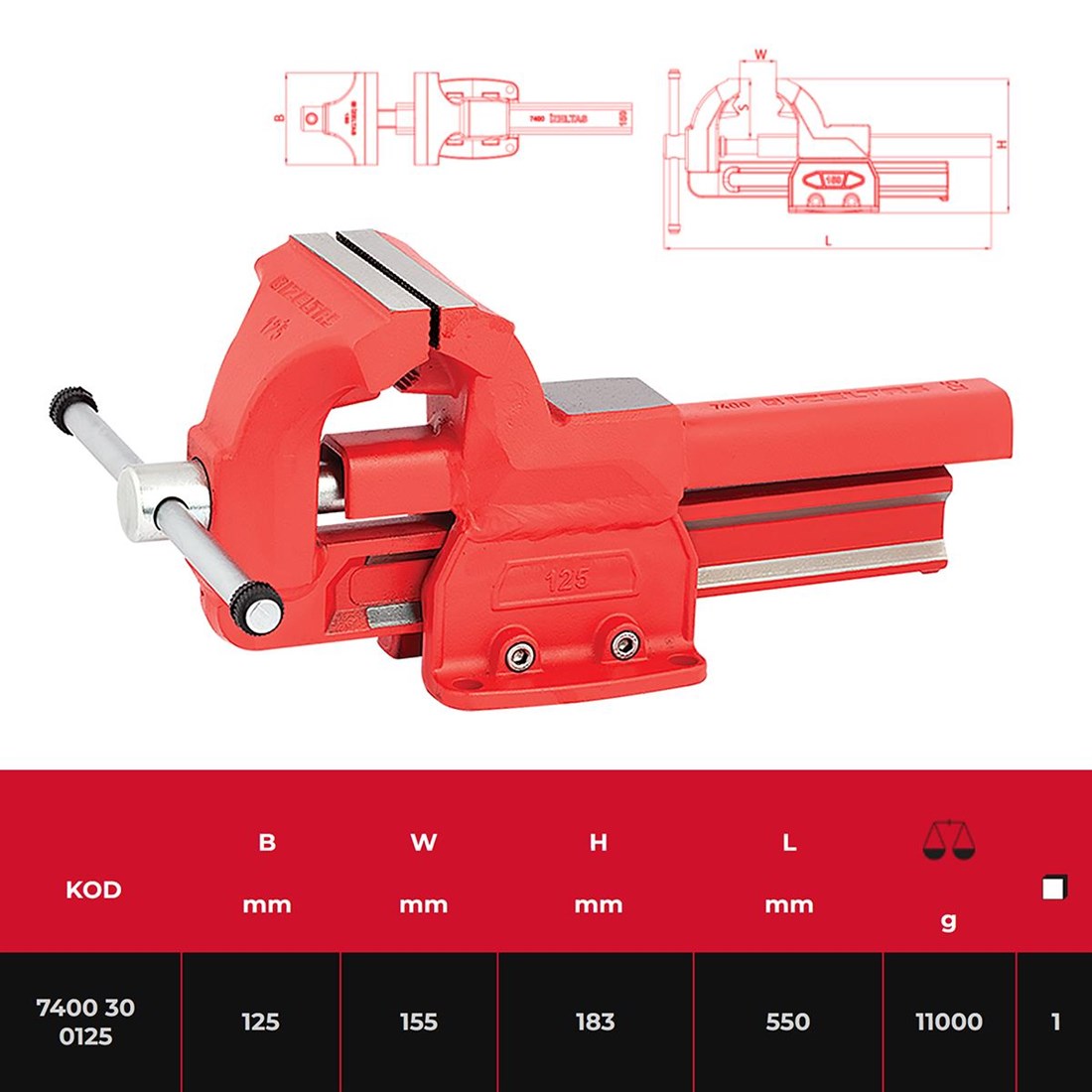 İzeltaş 125 MM Dövme Çelik Mengene - 7400300125