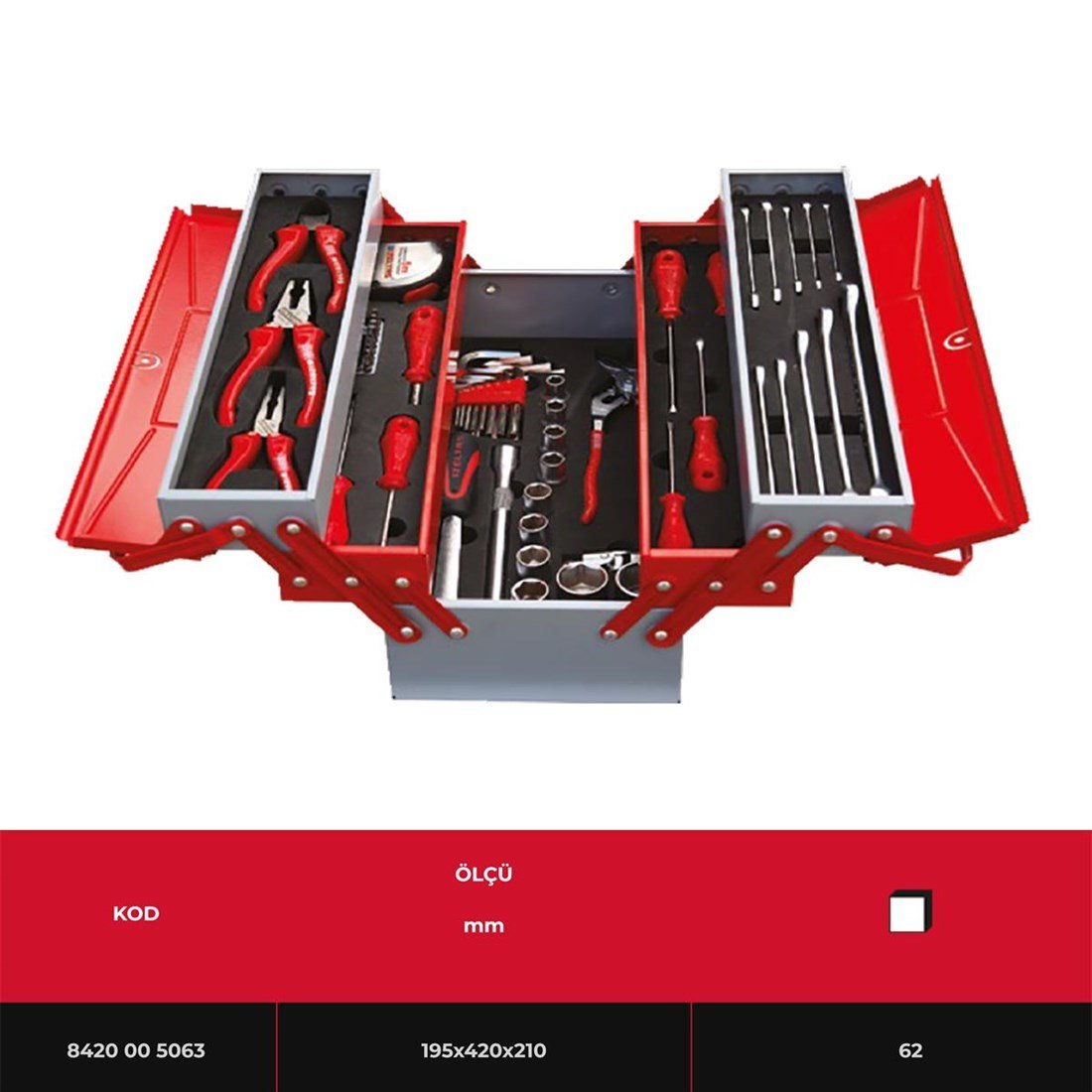İZELTAŞ Dolu Takım Çantası 5 Gözlü 63 Parça - 8420005063