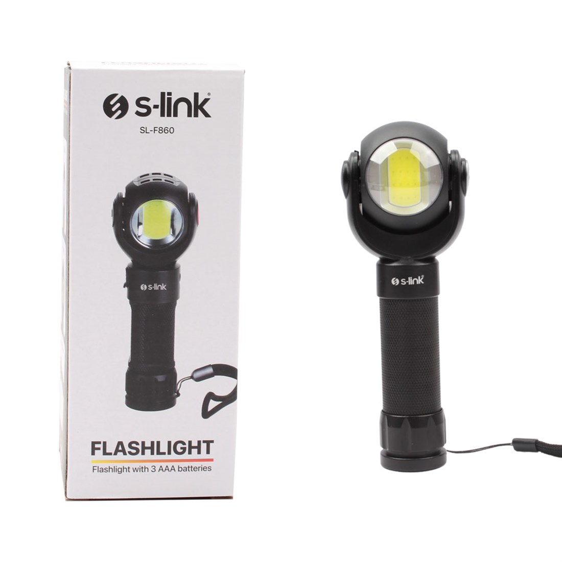 S-link SL-F860 3W Cob+3W Led Pilli Dönebilen Çift Başlıklı Manyetik Tutuculu El Feneri 35949