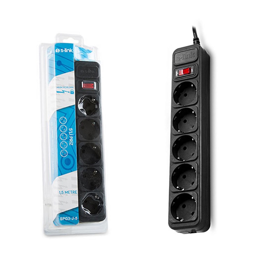 S-link SPG3-J-5 1.5m 306Joule 5Li Akım Kor.Siyah Priz 13253