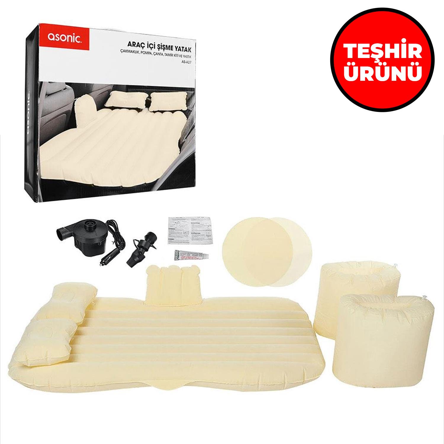 TEŞHİR Asonic As-A27 Elektrikli Çakmak Pompa+Yastık Tamir Seti+Çanta Hediyeli Araç içi Şişme Yatak - 36193