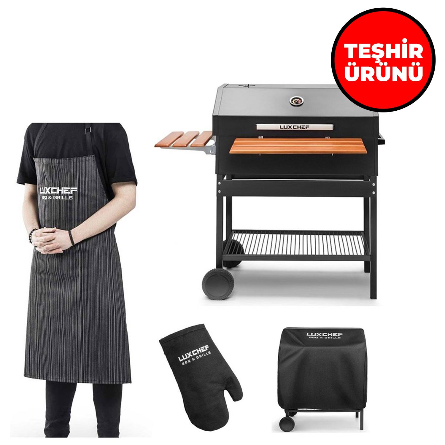 TEŞHİR Luxchef LC80 Barbekü Mangal+Kılıf+Önlük+BBQ Eldiveni