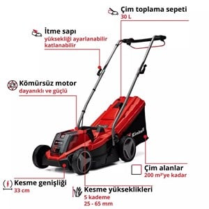 Einhell Expert GE-CM 18/33 Li (1x4,0 Ah) Akülü Çim Biçme Makinesi - 3413260