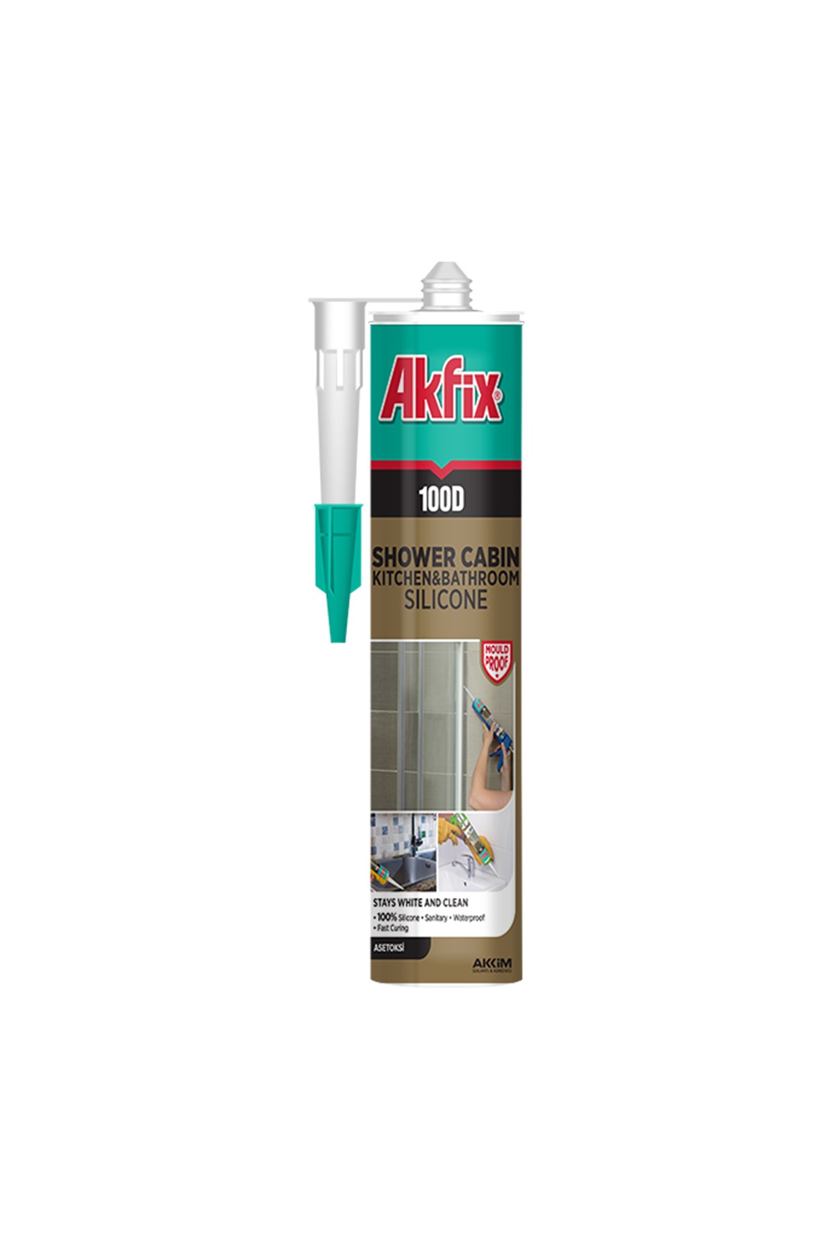 AKFİX 100D DUŞKABİNİ MUTFAK BANYO SİLİKONU 310ml ŞEFFAF