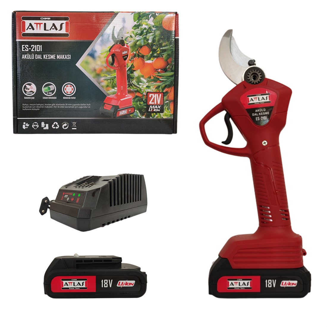 Attlas ES 2101 Çift Akülü Kömürsüz Bağ Makası – 18V - A0104055
