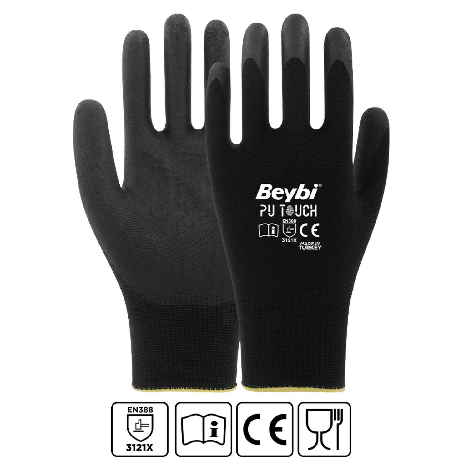 Beybi Poliüretan Kaplı PU Touch Eldiven Siyah No:9