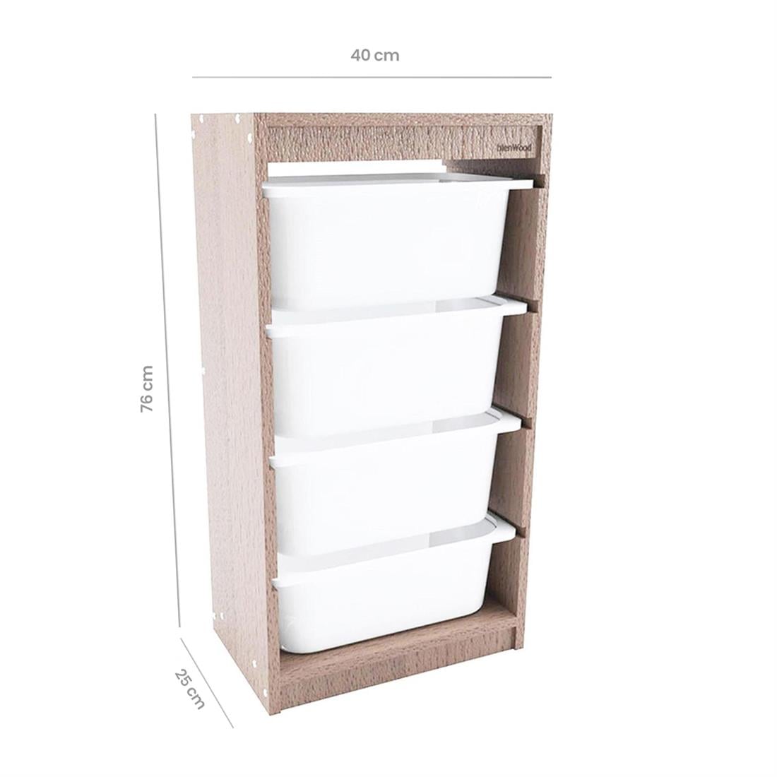 Bienwood 4004 Plastik Çekmeceli Ahşap Raf - Zücc73230